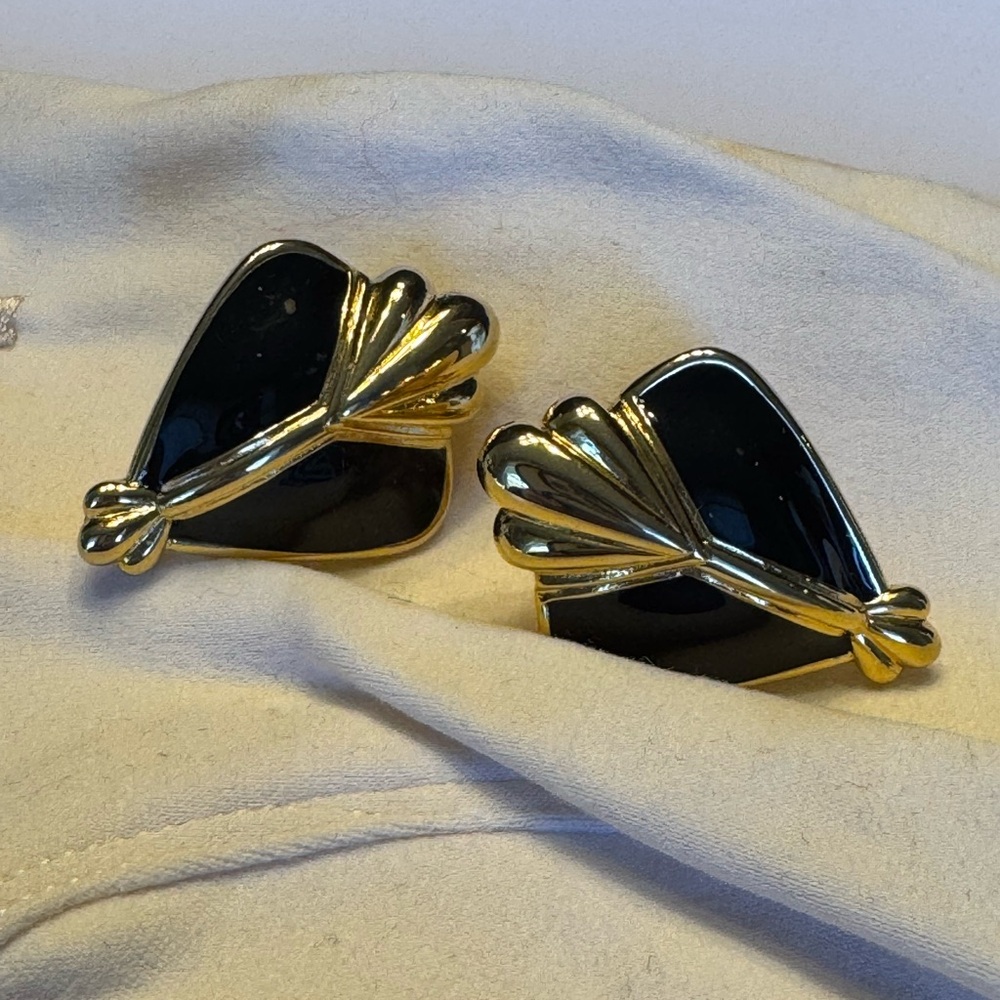 Black and Gold clip on Fan Shaped JS Earrings